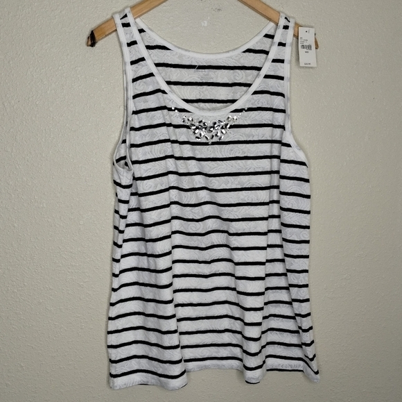 Lane Bryant Black White Stripe Lace Tank Top Plus Size 18 / 20 - Picture 1 of 8
